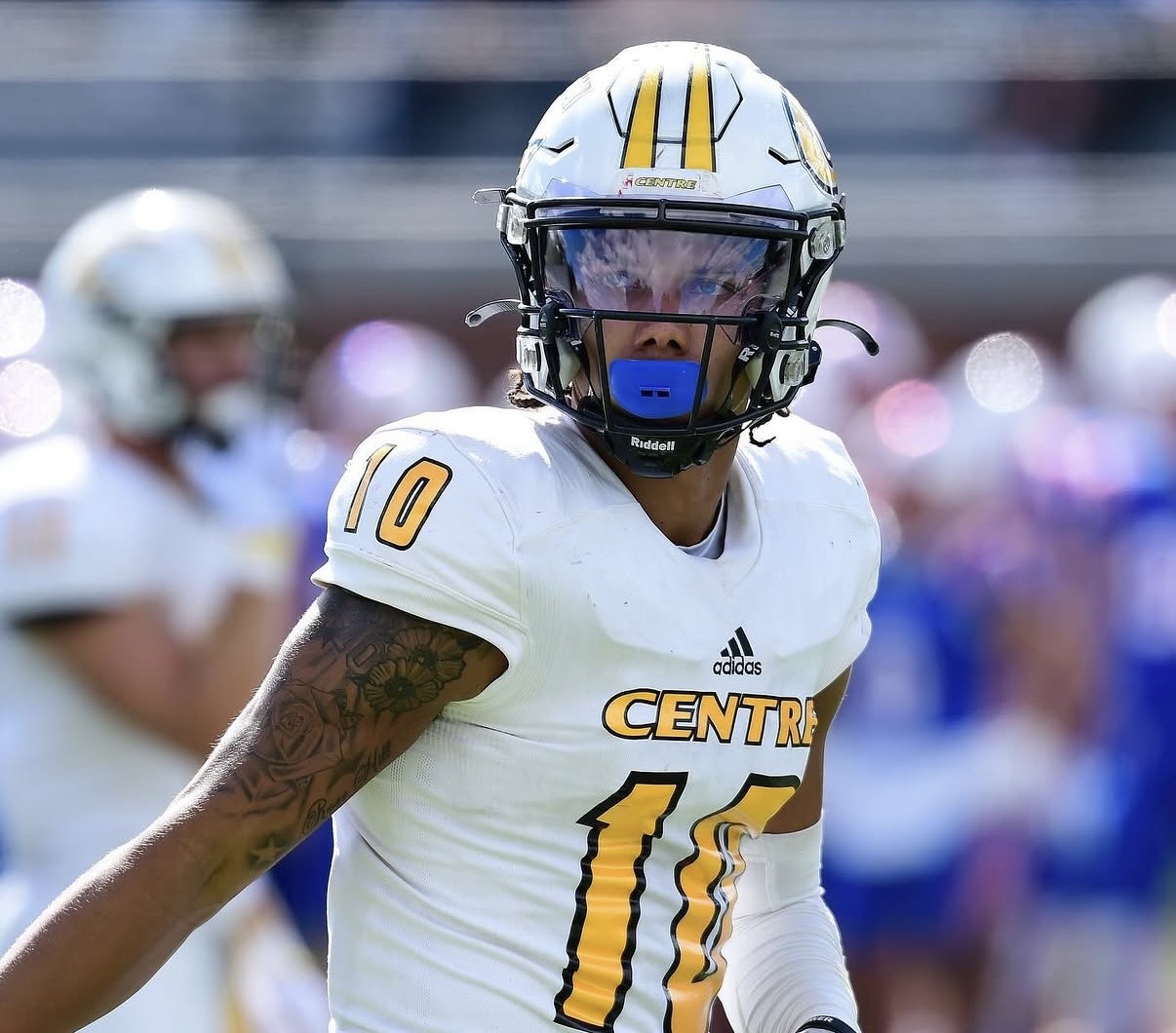 Tate Johnson in a Centre College football uniform during a game